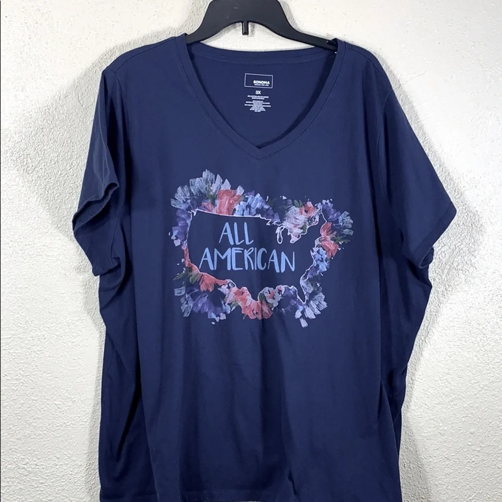 Sonoma Top Tee T-Shirt 3X Blouse Navy All American US Map Outline Stretchy - Picture 1 of 8